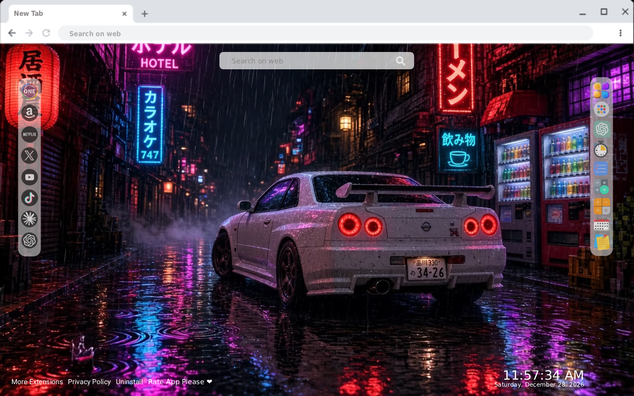 Nissan r34 in the neon japan city at rainy night