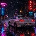 Nissan r34 in the neon japan city at rainy night